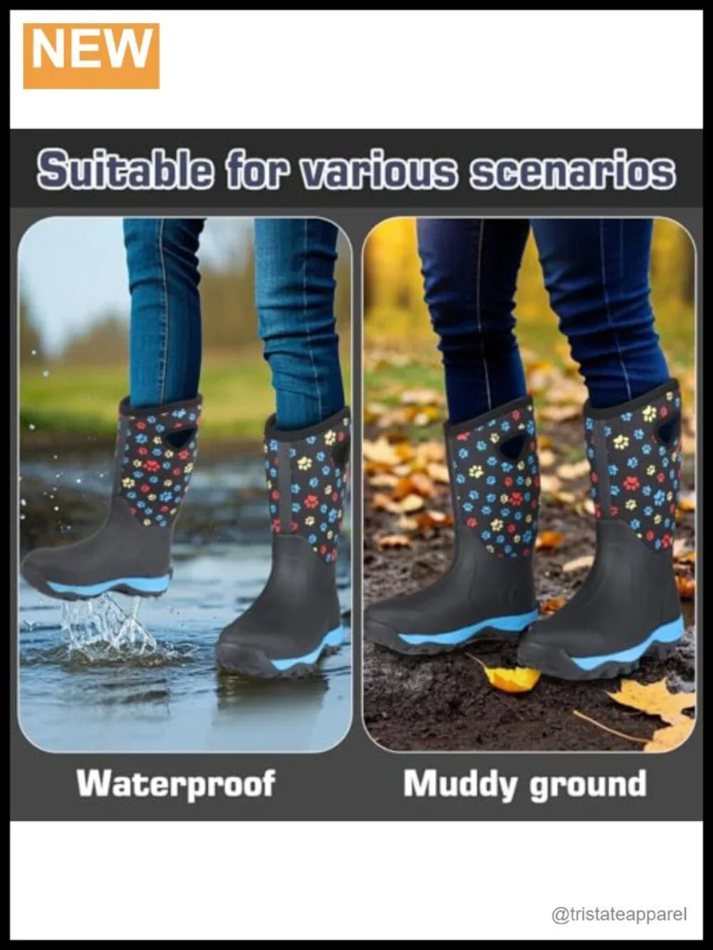 Women's Mid Calf Waterproof Neoprene Rubber Rain Boots Insulated Barn Boots
